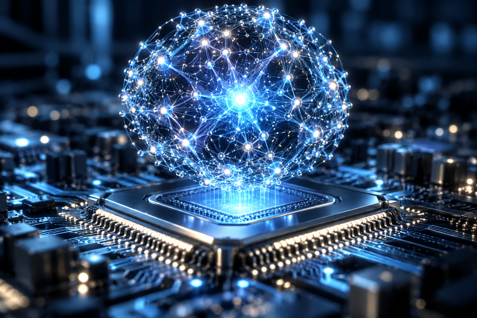Leuchtender neuronaler Intelligenzkern über einem Prozessor
